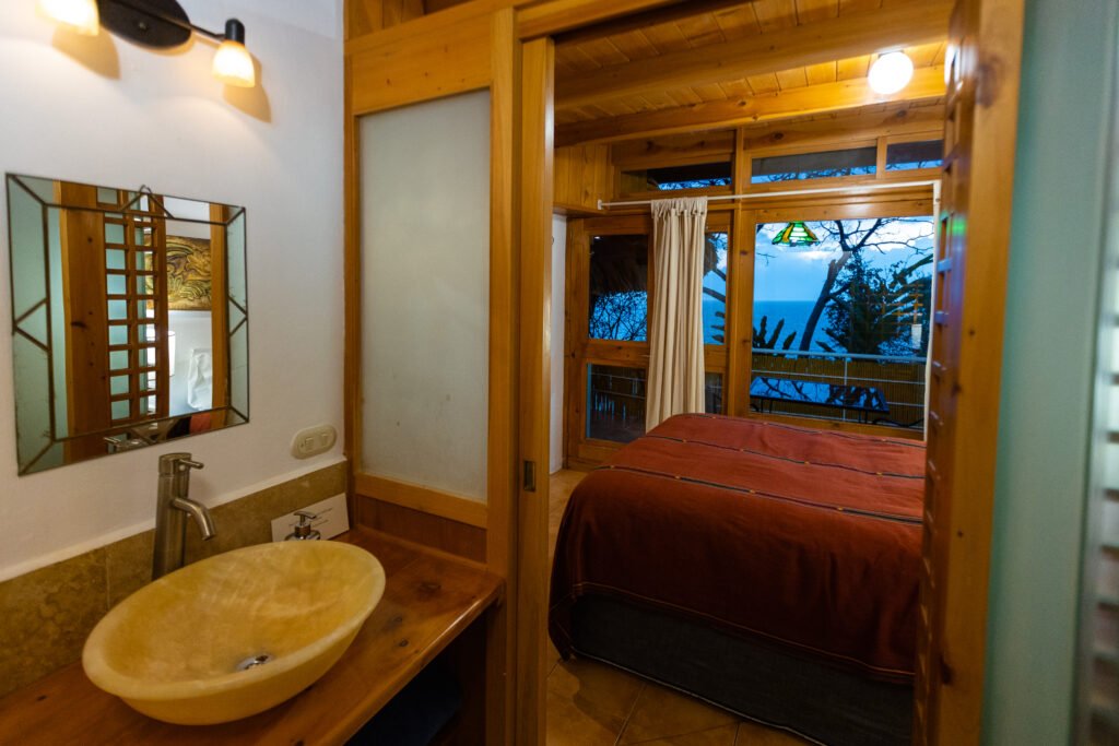 Villa Loft bedroom with ocean view and unique sink
